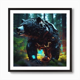 Robot Bear In The Forest 1 Art Print