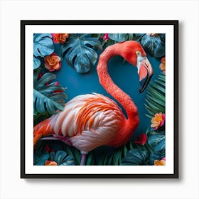 Flamingo On Blue Background Poster