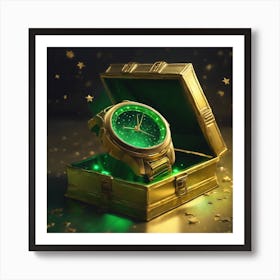  Watch That Glows Dark Green Inside A Golden Box  Art Print