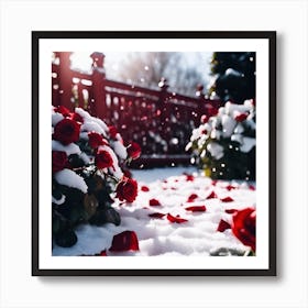 Fallen Red Rose Petals in the Snow Art Print