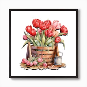 Tulip Garden Watercolor Art Print