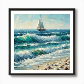 Sailboat On The Sea, Acrylic Painting Style 7 Art Print