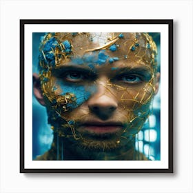 Man With Blue Paint On His Face Art Print