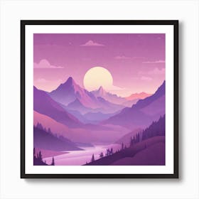 Misty mountains background in purple tone 2 Art Print