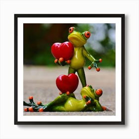 Two Frogs Holding Hearts Art Print