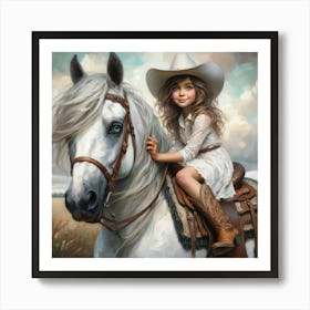 Little Cowgirl On Horse 1 Art Print