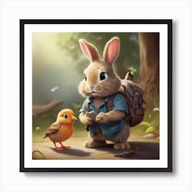 Rabbit And Chick Art Print