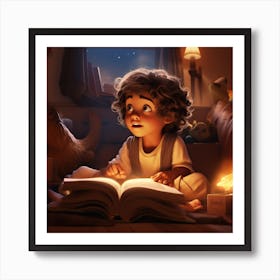 Little Boy Reading A Book Art Print