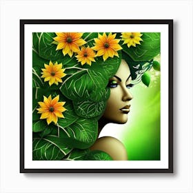 Woman With Flowers In Her Hair 1 Art Print