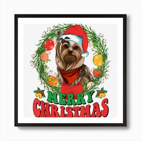 Merry Christmas Yorkie Santa Dog Lovers Ugly Sweater Xmas Art Print