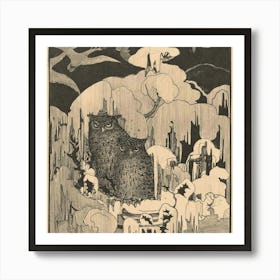 Owls In The Snow Art Print