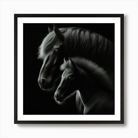 Black Horse And Foal Art Print