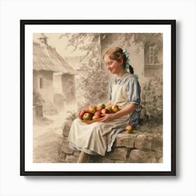 Village Tranquility A 19th Century Polish Scene In Pencil And Watercolor (2) Art Print