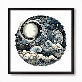 Moon And Waves 26 Art Print