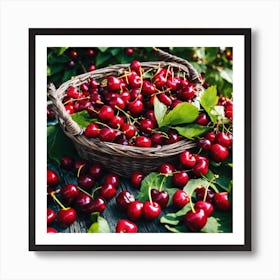 Cherry Basket In The Garden Art Print