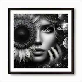 Sunflower Girl In Space 1 Art Print