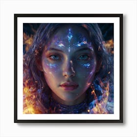 Girl With Fire On Her Face Art Print