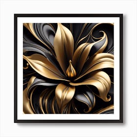 Abstract Flower Black and Gold Art Print
