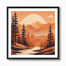 Misty mountains background in orange tone 61 Art Print