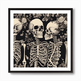 Skeletons And Roses Art Print