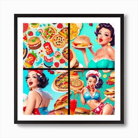 Pinups, Pizza, Burgers Art Print