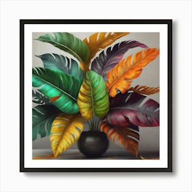 Tropical Leaves In A Vase Art Print