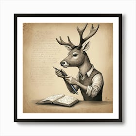 Deer With Pen Art Print