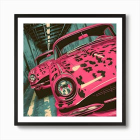 Pink Cars In A Tunnel Art Print