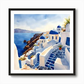 Santorini Greece Watercolor 11 Art Print