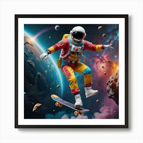 Astronaut Skateboarding In Space 2 Art Print