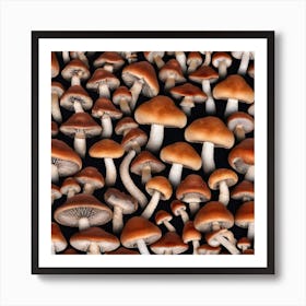 Many Mushrooms On A Black Background Art Print