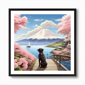 Dog In Cherry Blossoms Art Print