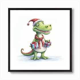 Crocodile Christmas Art Print