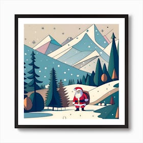Christmas Santa in Winter Landscape Art Print