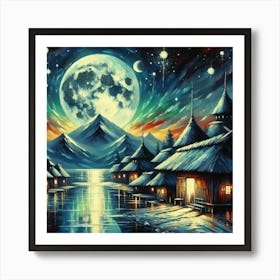 Full Moon Over Lake Art Print