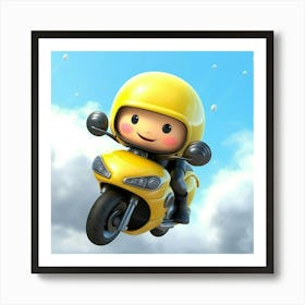 Yellow Motorcycle In The Sky Art Print