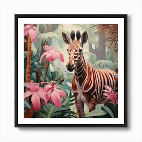 Okapi 3 Pink Jungle Animal Portrait Art Print