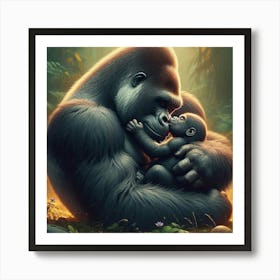 Gorilla Hugging Baby Art Print