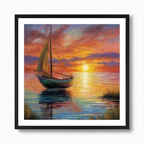 Sailboat At Sunset 1 Art Print