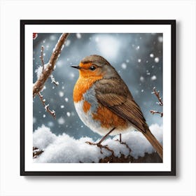 Robin In Snowy Tree Art Print