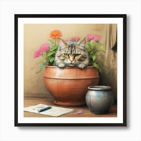 Cat In A Pot 7 Art Print