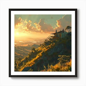 A Sun Kissed Hilltop Retreat Shades Of Olive Green And Burnt Sienna Unreal Engine Greg Rutkowski Art Print