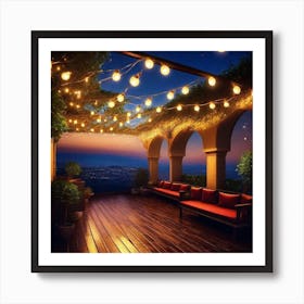 Balcony With String Lights Art Print