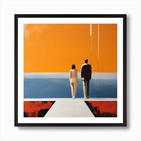 Two People Looking At The Ocean Art Print