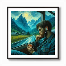 Man Listening To Music On A Train Art Print