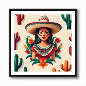 Mexican Girl With Sombrero Art Print