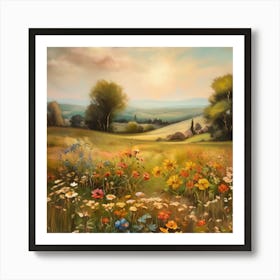 Meadow.An elaborate work of art about nature in the countryside of old England, antique oil colours, the touch of a creative artist. Art Print