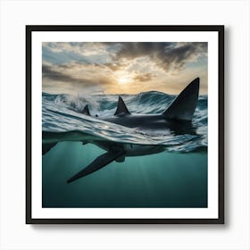 Shark At Sunset Art Print