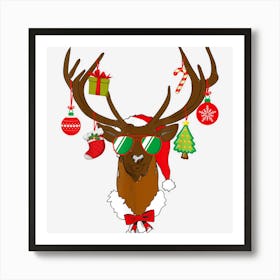 Rudolph Reindeer Face Santa Hat Ornaments Funny Christmas Art Print