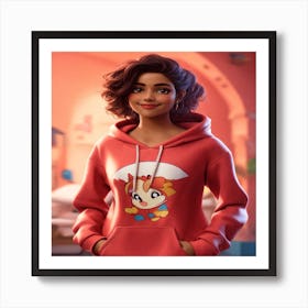 Girl In Red Hoodie Art Print